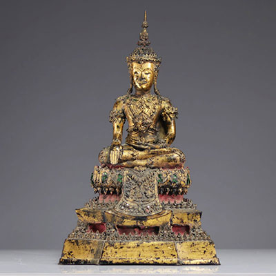 Roi Bouddha en bronze doré, Thaïlande 18ème siècle
