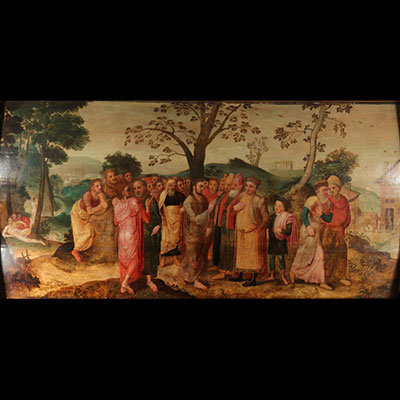 Grande huile sur bois 16ème Jésus et les Apôtres. 205x89cm