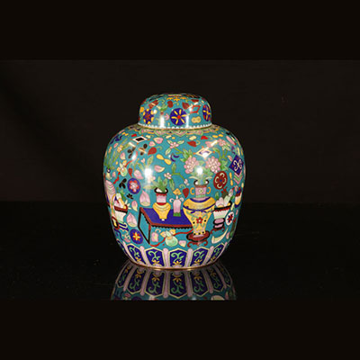 China covered cloisonné pot decorated with 19th century furniture
