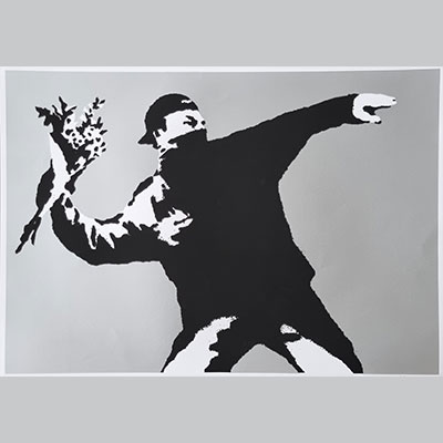 BANKSY (GB, 1974)Love is in the air, Sylver, 2003. in the style of,-Screenprint on silver paper 