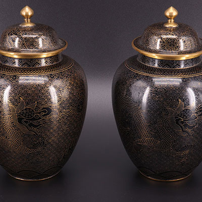 CHINA - pair of inlayed bronze vases - dragons scenery