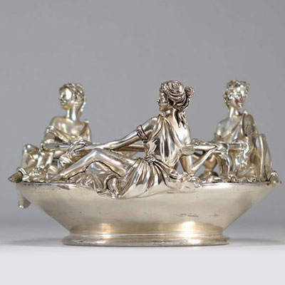 Coupe Art Nouveau  jeunes femmes en bronze argenté 1900