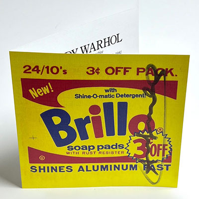 Andy Warhol. Brillo Paintings, 3c Off. 1981. Color screenprint on invitation card for the retrospective exhibition 