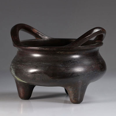 Chine brûle parfum en bronze massif marque sous la pièce époque Qing