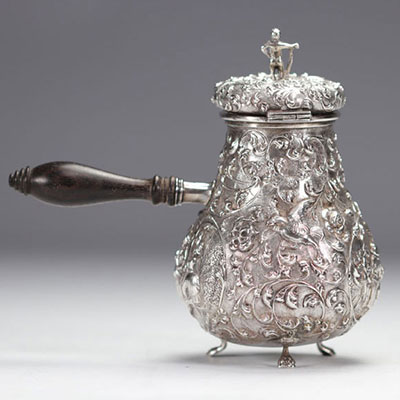 Solid silver chocolatière richly decorated 19th century