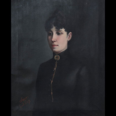 Alarcon oil on canvas portrait of a lady dated 1889