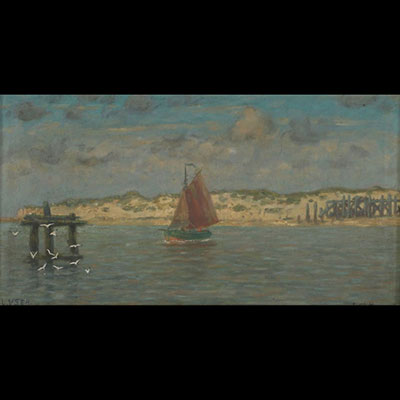 Léon VALCKENAERE (1853-1926)  huile"bateau en mer du Nord"