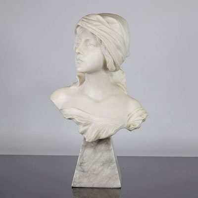 Richard Aurili (1834-c.1914) white marble sculpture depicting a bust of a young woman