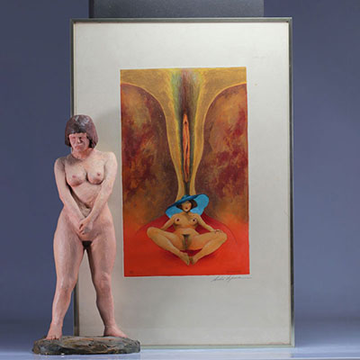 André LEPRINCE (1946) technique mixte et sculpture érotique représentant une femme nue