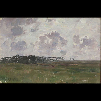 Frantz BINJÉ (1835-1900) oil on wood"countryside view"