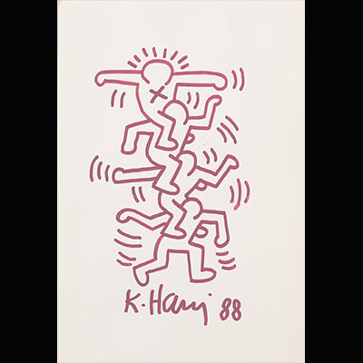 Keith HARING (USA, 1958-1990) Sans titre, 1988.- Dessin feutre rouge, signé et daté en bas au centre
