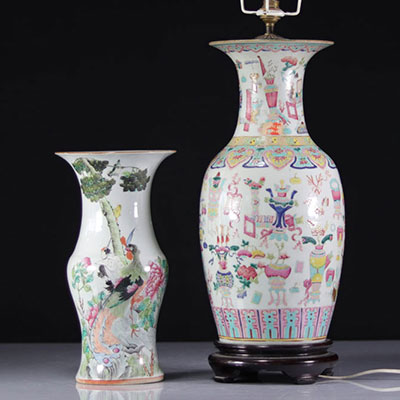 Lampe et vase chinois XIX ème siècle