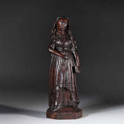 Rare vierge enceinte en bois sculpté probablement Flandre XVI