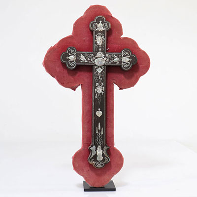 19th century wooden cross with mother-of-pearl inlays