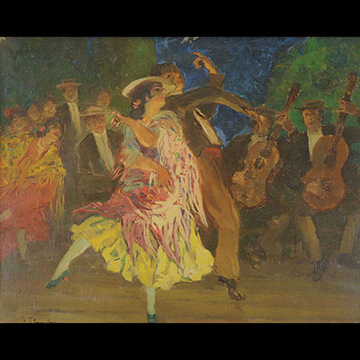 S. FLANCHOIN (XIX-XX) Huile sur panneau, les danseurs espagnols
