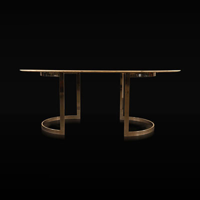 Meuble Design - BORIS TABACOFF (1927 - 1985) grande table pieds chromés dessus en marbre 