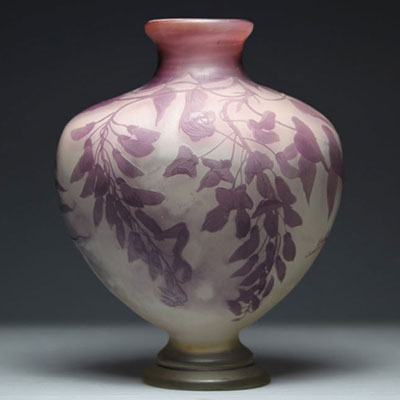 Emile Gallé heart vase decorated with wisteria