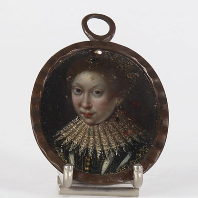 Rare miniature sur cuivre 16ème portrait de femme