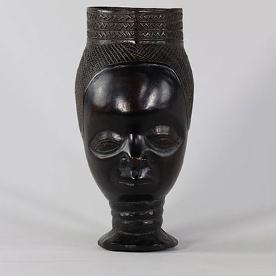 Kuba DRC palm wine cup carved with a head