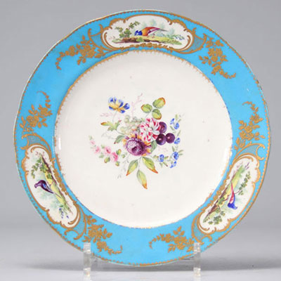 Porcelaine de Sèvres assiette 1783 fleurs et oiseaux