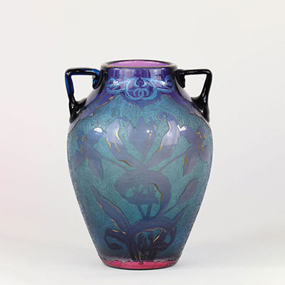Saint Louis Vase Art Nouveau dégagé à l'acide décor floral vers 1900 (fêle)