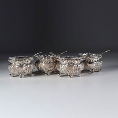 Series of four silver salt shakers, France late 19th.