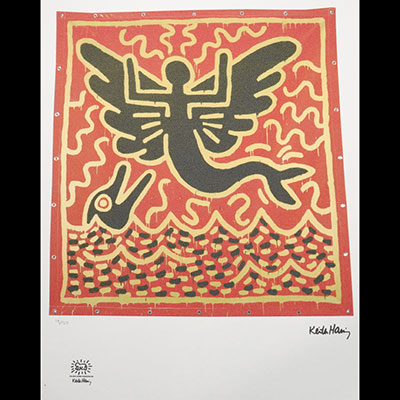 Keith Haring (après) - Angel Mermaid - Lithographie offset sur papier vélin Imprimé signature, timbre sec de la Fondation Edition limitée à 150 exemplaires