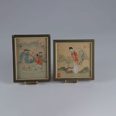2 gouache drawings on silk - early 20th century CHINA