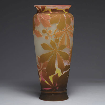 Emile Gallé Large vase with chestnut trees