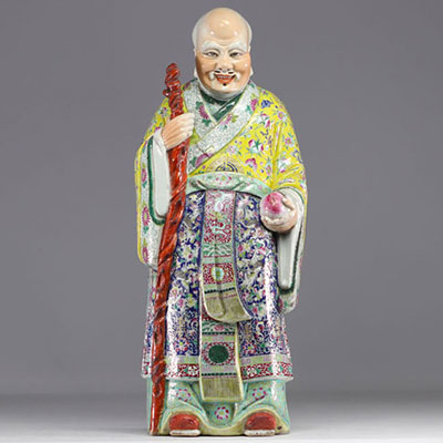 Chine - Grande statue de Shou lao famille rose, XIXe siècle.