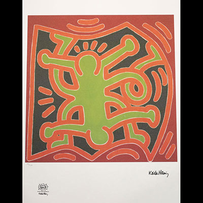 Keith Haring (après) - Fusion humaine - Lithographie offset sur papier vélin Imprimé signature, timbre sec de la Fondation Edition limitée à 150 exemplaires