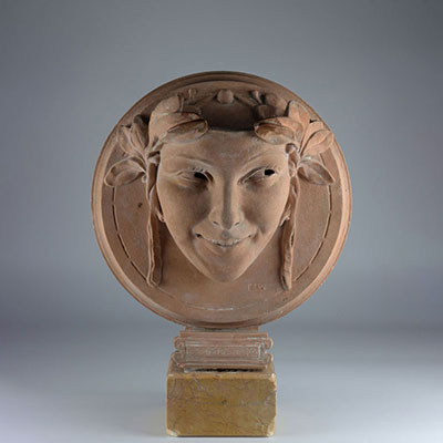 Marcel Rau sculpture en plâtre tête de jeune femme 20ème