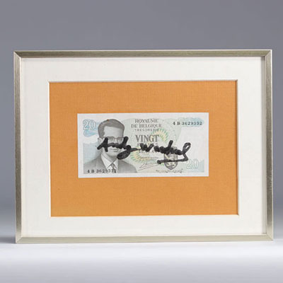 Andy Warhol - Billet de 20 francs Belge signé lors de sa visite à la galerie New D à Bruxelles (BE)