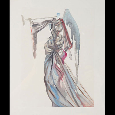Salvador Dali - Bois gravé en couleurs sur vélin de Rives. « L’ange du soleil ». La Divine Comédie - Paradis - Chant 10. - 1963.