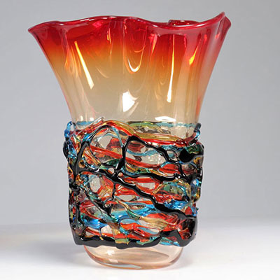 Imposant vase Murano signé Camozzo en verre soufflé