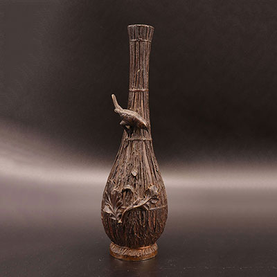 Japon - vase en bronze décor d'oiseaux période Meiji