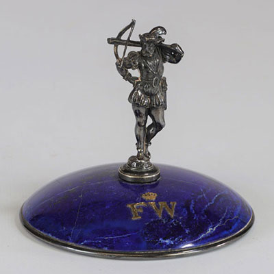 Lapiz lazuli late 19th crossbowman trophy - silver and gold