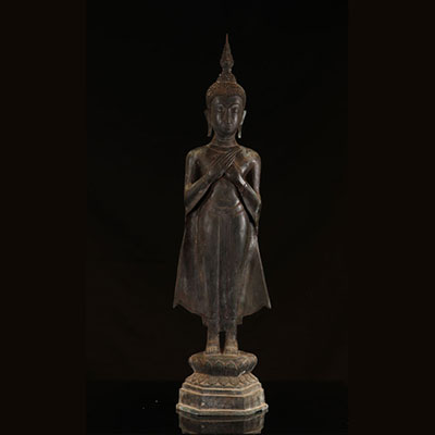 Sculpture - Bronze - Influence loasienne dans le style - Grand bouddha debout - Thaïlande - XIXe siècle