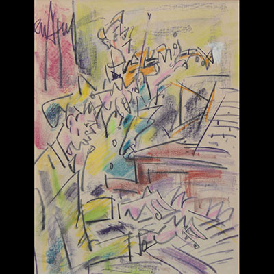 GEN PAUL (1895-1975) crayolor «Duo musical»
