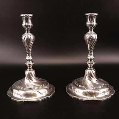 France - Pair of solid silver candlesticks with  torso sides - Wolfers