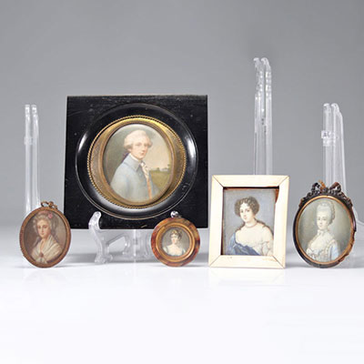 Ensemble de miniatures (5) divers portraits18/19ème