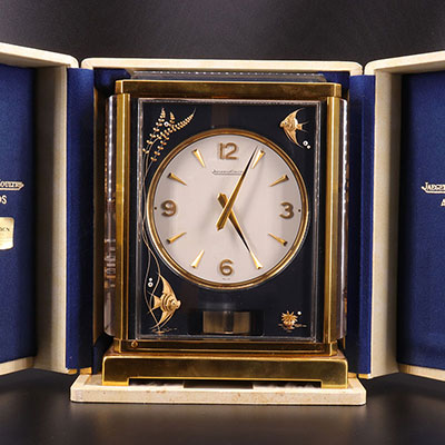 France - Clock ATMOS - Marina Model - golden brass cabinet with se scenery - JAEGER-LECOULTRE