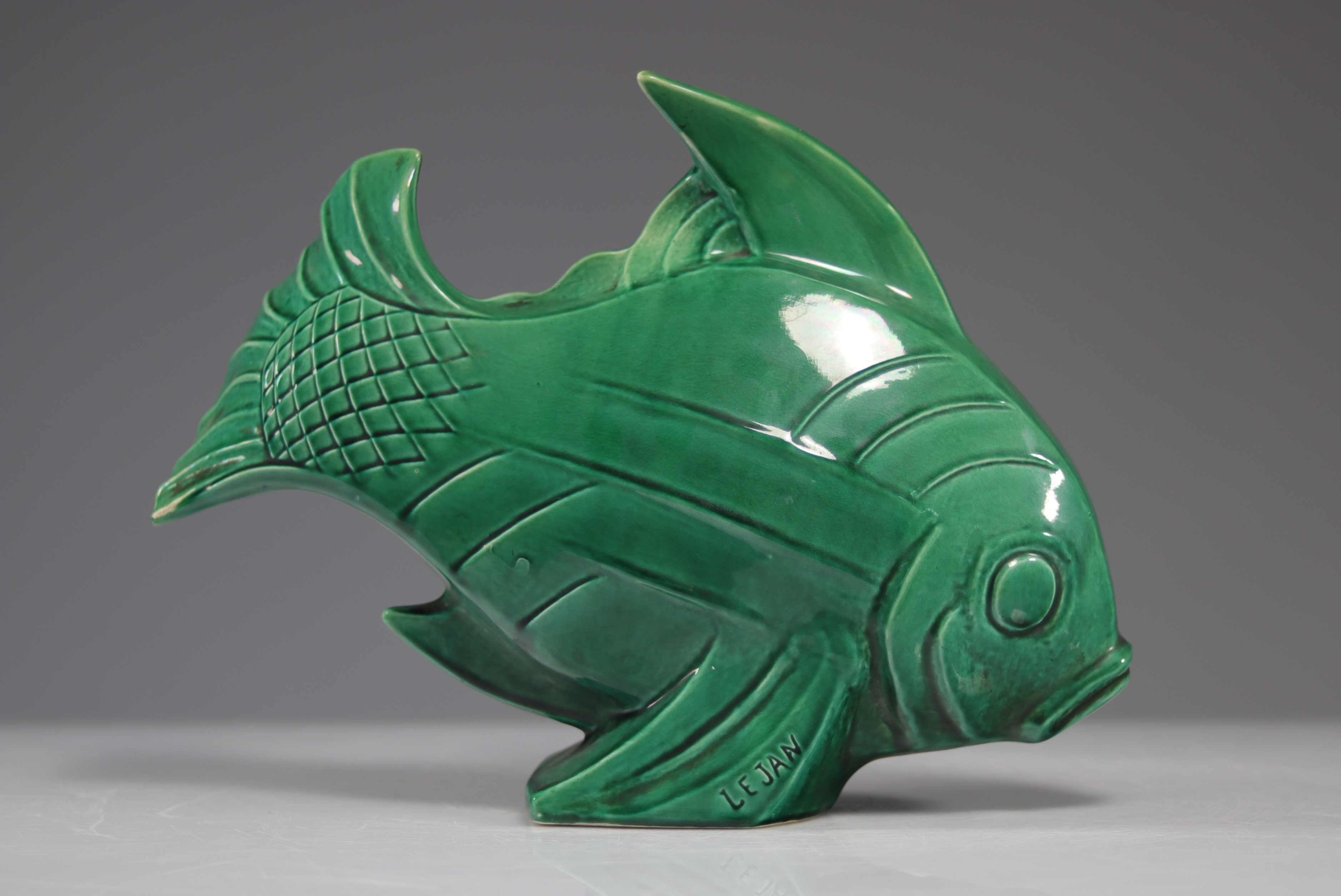 LEJAN (20th century) Green enamelled ceramic fish - Goldfield ...