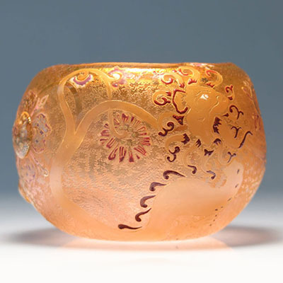 Daum Nancy Rare enamelled vase and dragon decoration applications