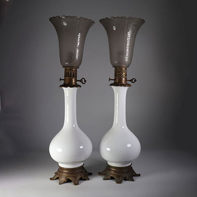 Large pair of Empire period opaline lamps
