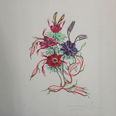 Salvador Dali. «Anemone per anti-pasti». Lithographie en couleurs sur papier Arches France.
