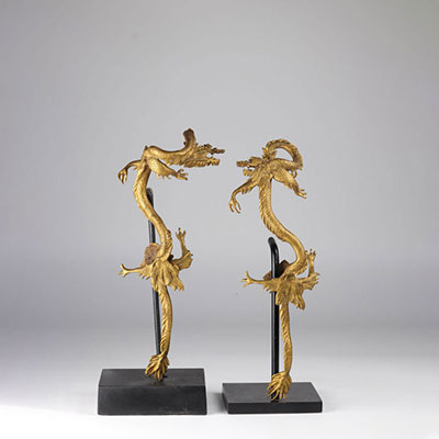 France poignées de porte en bronze japonisant à décor de dragons 19ème 