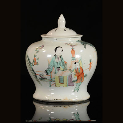 China - covered vase with character decoration