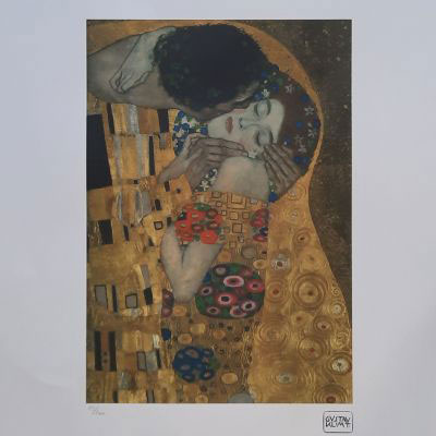 Gustave Klimt ((in the style of)) - The Kiss Serigraph in colors on BFK Rives paper.