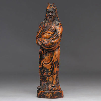 Sculpture chinoise en bois en forme d'un personnage traditionnel chinois d'époque Qing (清朝)